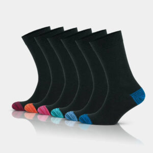 Men's Cotton Colored Toe Black Crew Dress Socks