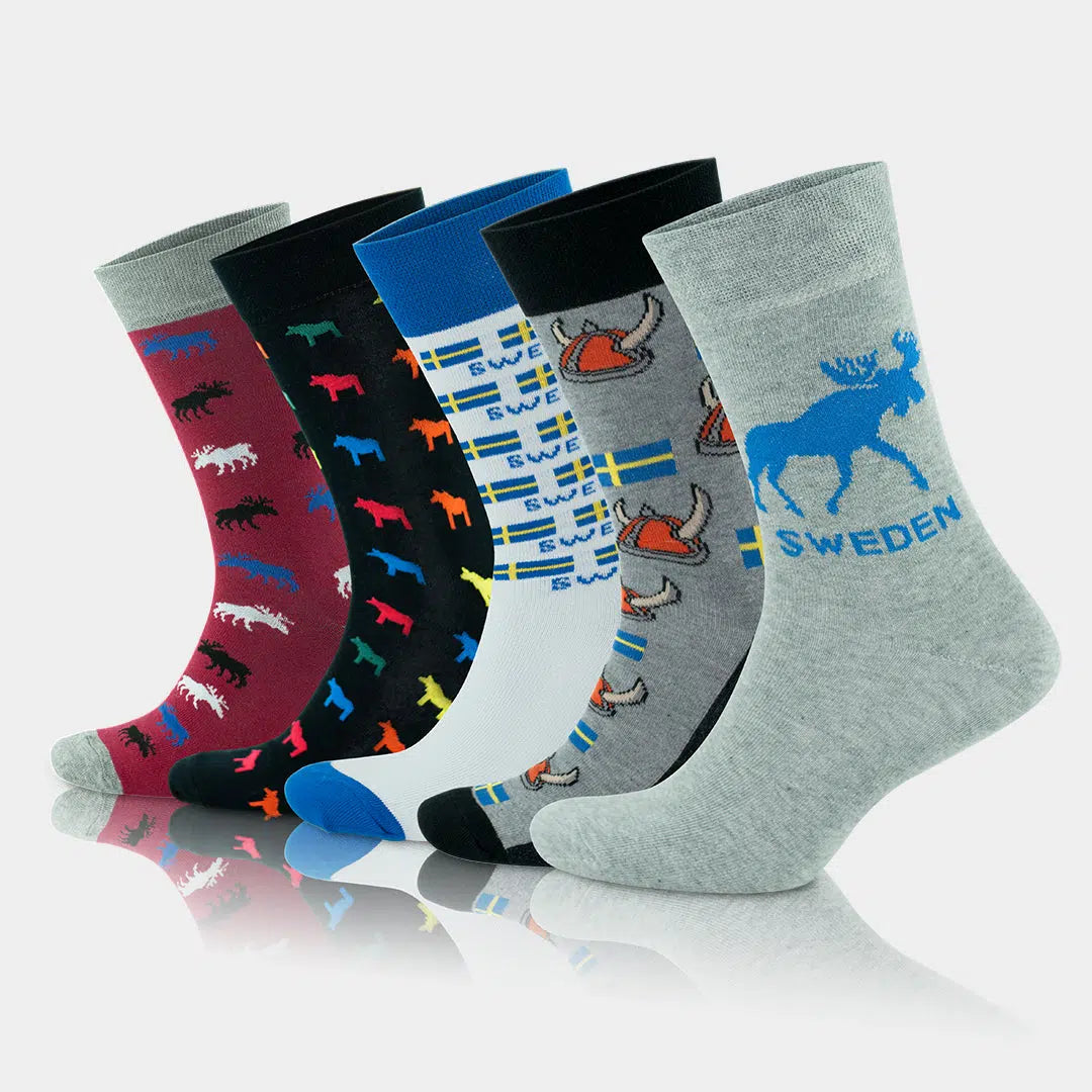 Men's Cotton Colorful Sweden Concept Funny Crew Socks