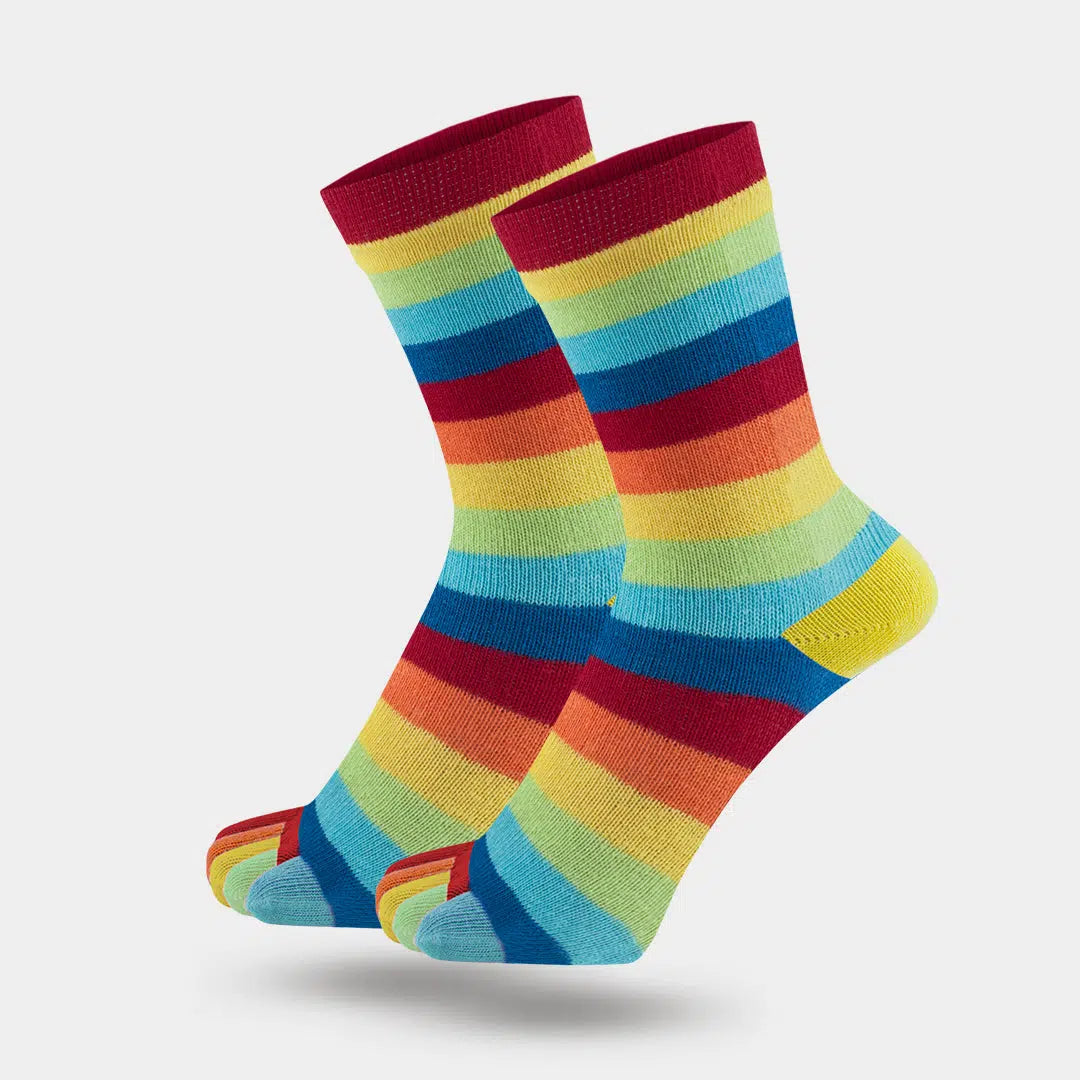 Women's Cotton Quarter Striped Colorful Funny Toe Socks
